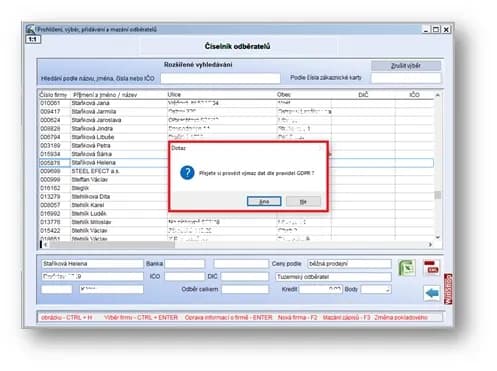 Výmaz  záznamu z číselníku odběratelů / dodavatelů