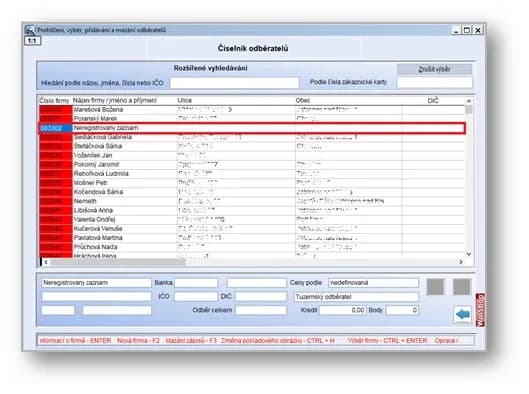 Zobrazení záznamu s vlastností Neregistrovat